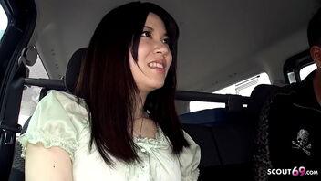 Madoka Araki's hairy pussy and her skills in seducing a man in a car